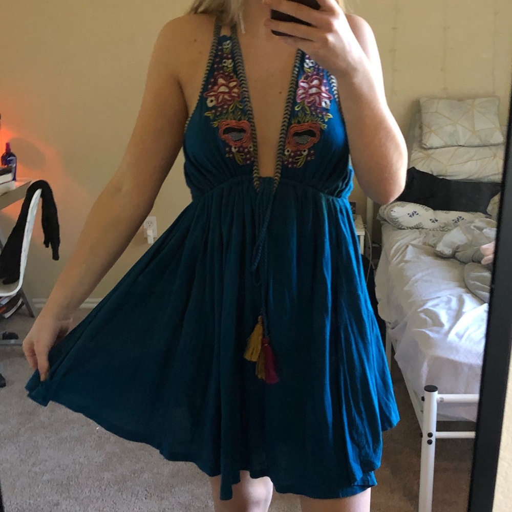 NWOT Free People Blue Embroidered Dress Small